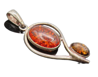 925 Sterling Silver  Vintage Cutout Double Shade Amber Drop Pendant  PT22414