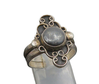 RASIM 925 Silver   Vintage Hematite Pretzel Swirl Band Ring Sz 8  RG23393