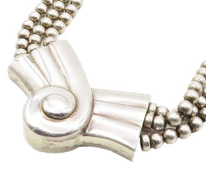 Solid Silver Vintage Ribbon Swirl Multi Strand Beaded Chain Necklace  NE2581