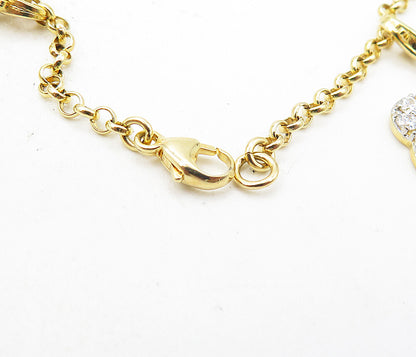 925 Sterling Silver  Cubic Zirconia Gold Plated Floral Charm Bracelet  BT3700