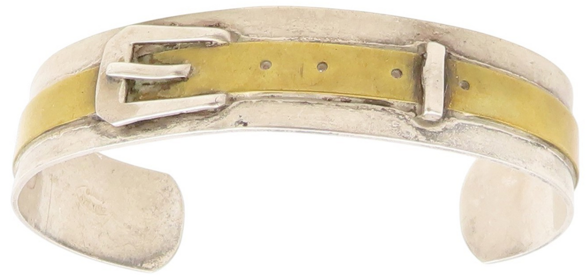 925 Sterling Silver Vintage Bracelet GIDEON Two Tone Belt Buckle Cuff  BT11815