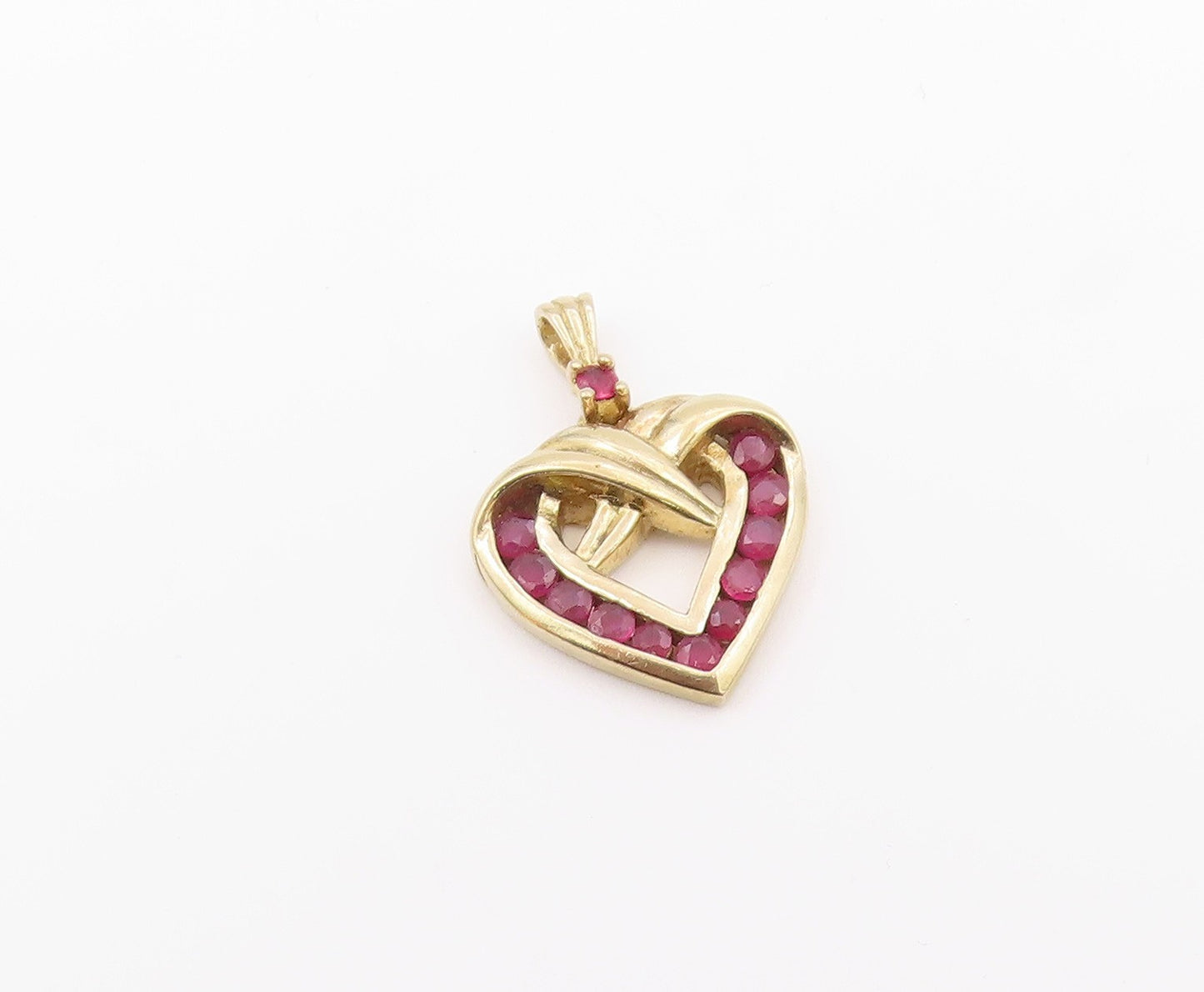 925 Sterling Silver  Vintage Gold Plated Ruby Love Heart Pendant  PT20937