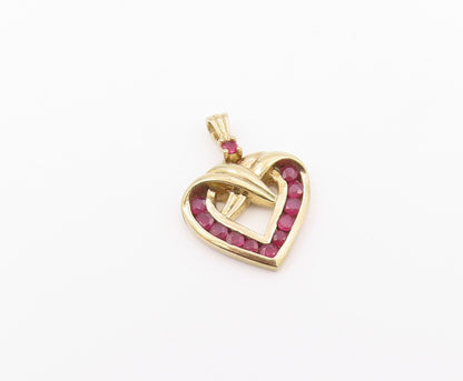 925 Sterling Silver  Vintage Gold Plated Ruby Love Heart Pendant  PT20937
