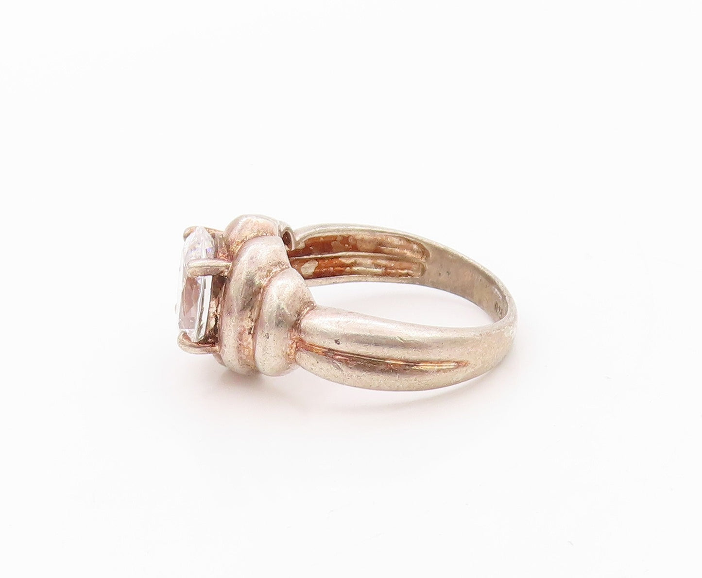 925 Sterling Silver Vintage Ring Solid Carved Oval Cut Topaz  SZ 9  RG32246