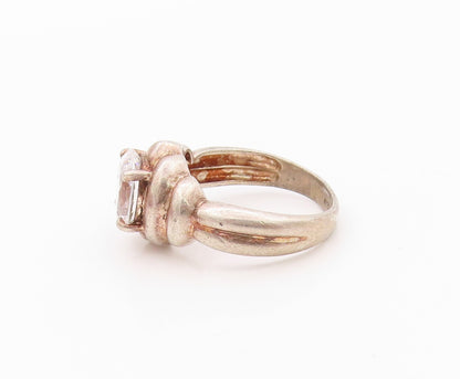 925 Sterling Silver Vintage Ring Solid Carved Oval Cut Topaz  SZ 9  RG32246