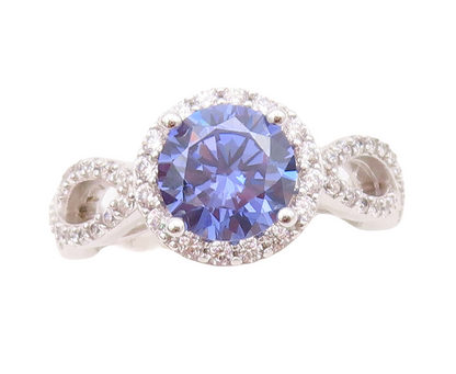 925 Sterling Silver Vintage Ring Round Sapphire Halo CZ Cutout Band Sz 7 RG30412