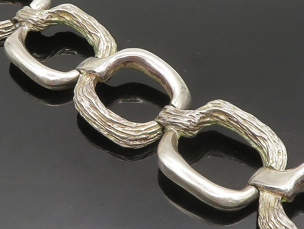 EUROPEAN 925 Silver  Vintage Open Circle Branch Textured Link Bracelet  BT9453