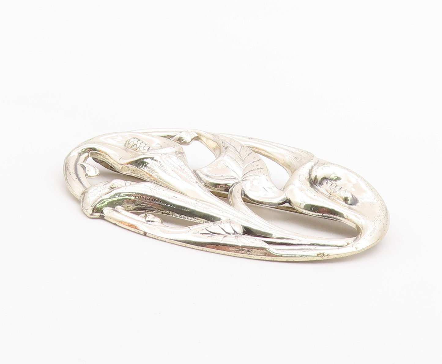 DANECRAFT 925 Sterling Silver  Vintage Shiny Floral Vine Brooch Pin  BP4326