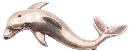 MEXICO 925 Sterling Silver  Vintage Dark Tone Dolphin Motif Brooch Pin  BP3281