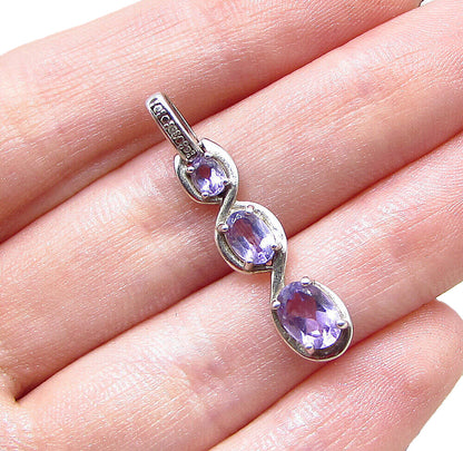 925 Sterling Silver  Amethyst & Genuine Diamond Drop Pendant  PT1473