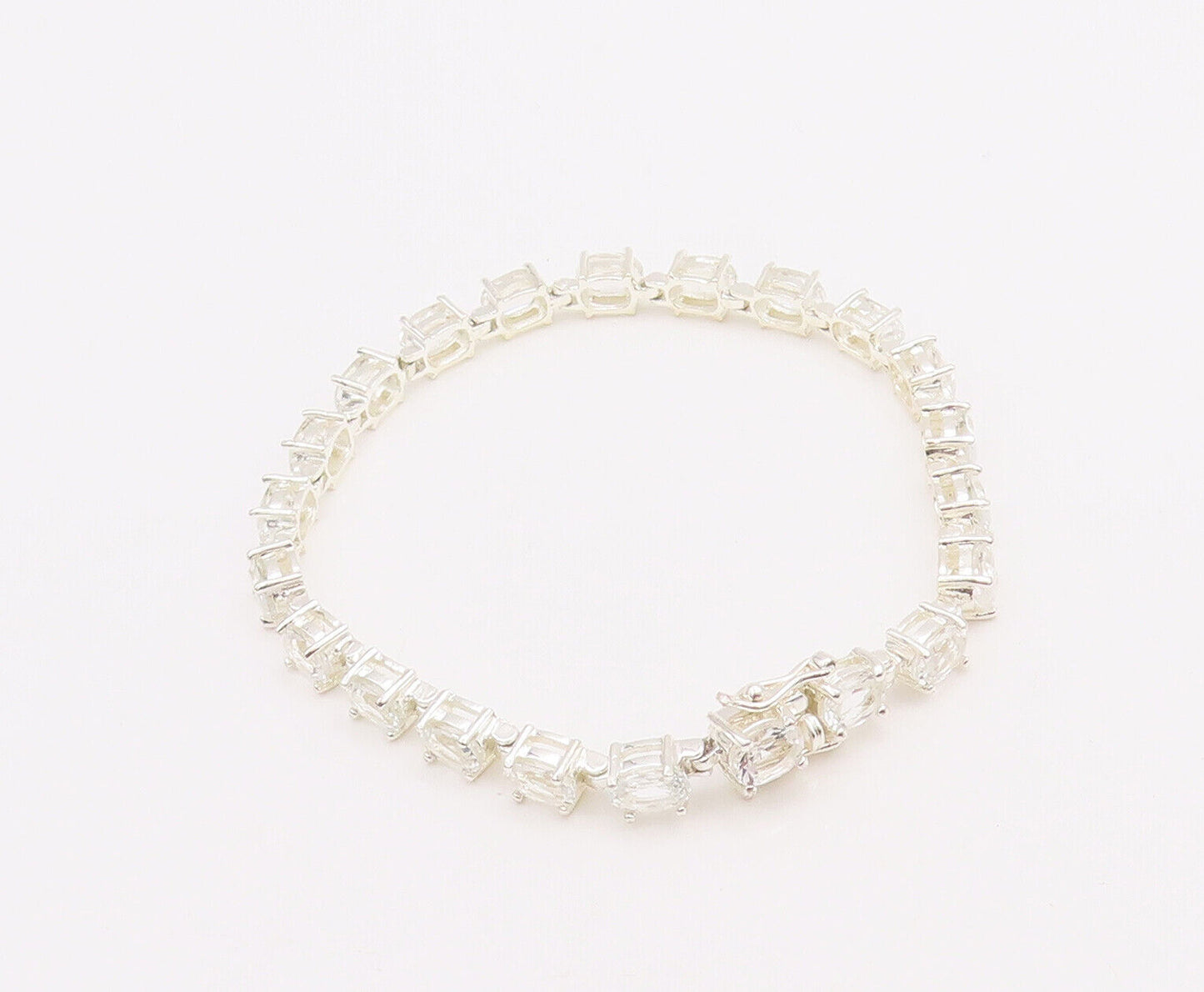 925 Sterling Silver Vintage Bracelet Minimalist Oval Cut Topaz Band  BT10611