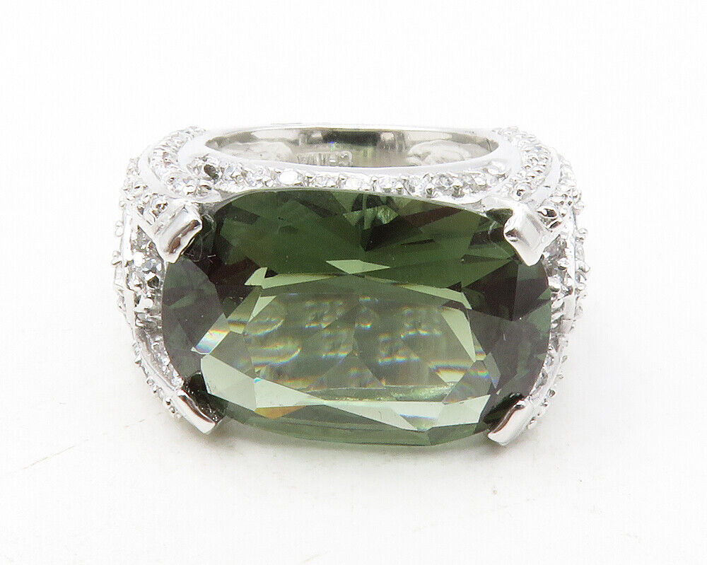 925 Sterling Silver  Peridot & White Topaz Shiny Cocktail Ring Sz 5  RG12709
