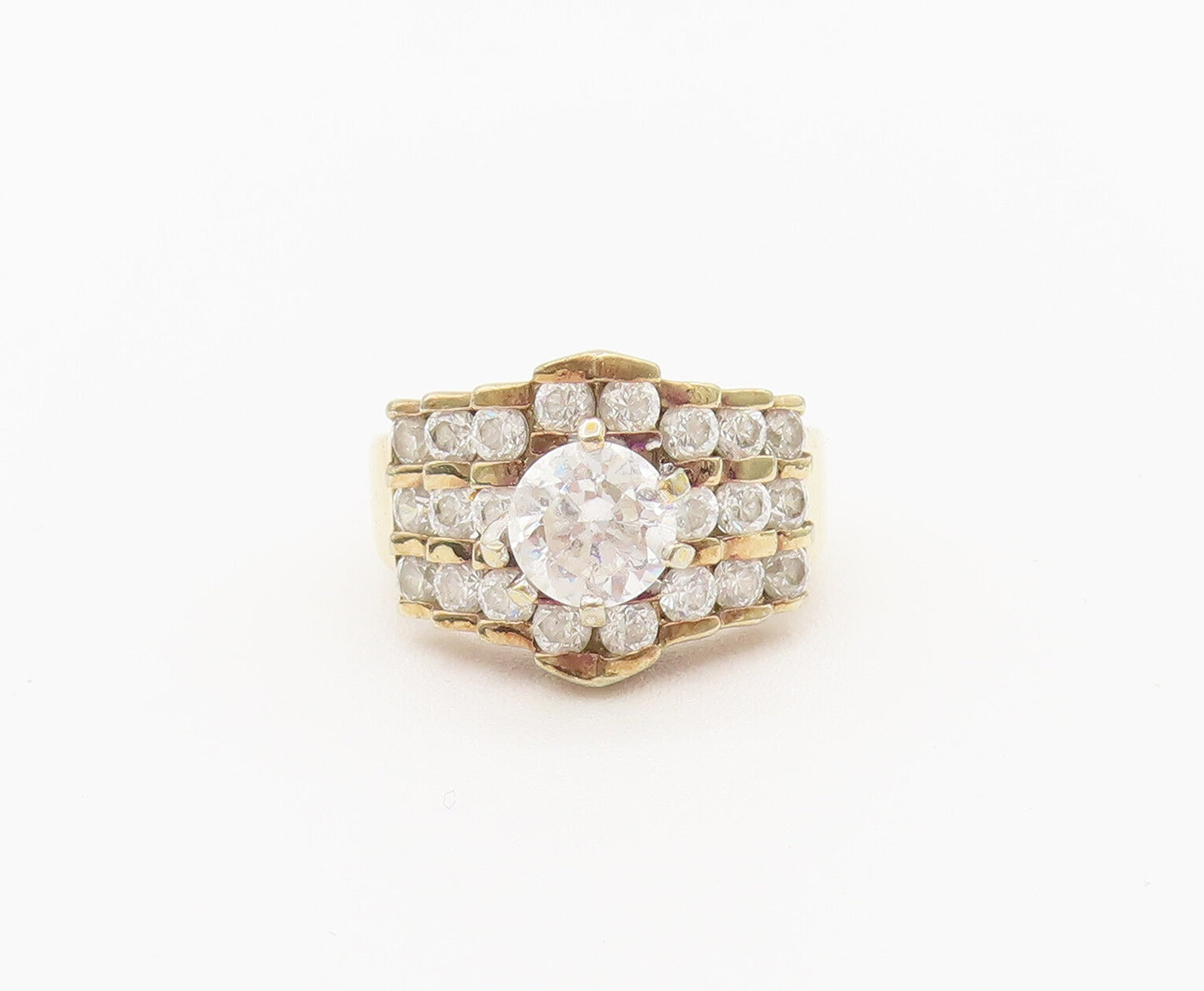 925 Sterling Silver Vintage Ring ROSS SIMONS Round Topaz Beaded  Sz 6 RG27934
