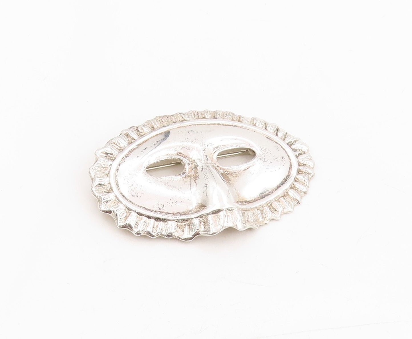 925 Sterling Silver Vintage Brooch Carved Carnival Masquerade Mask Pin  BP12044