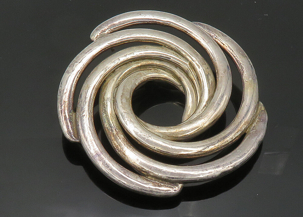 ISRAEL 925 Sterling Silver  Vintage Shiny Spiral Design Brooch Pin  BP7956