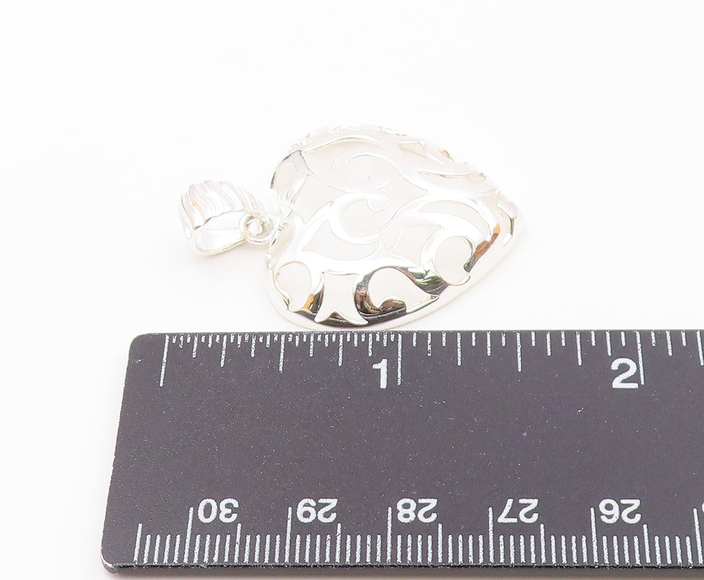 925 Sterling Silver  Vintage Shiny Love Heart Dome Cutout Pendant  PT16240