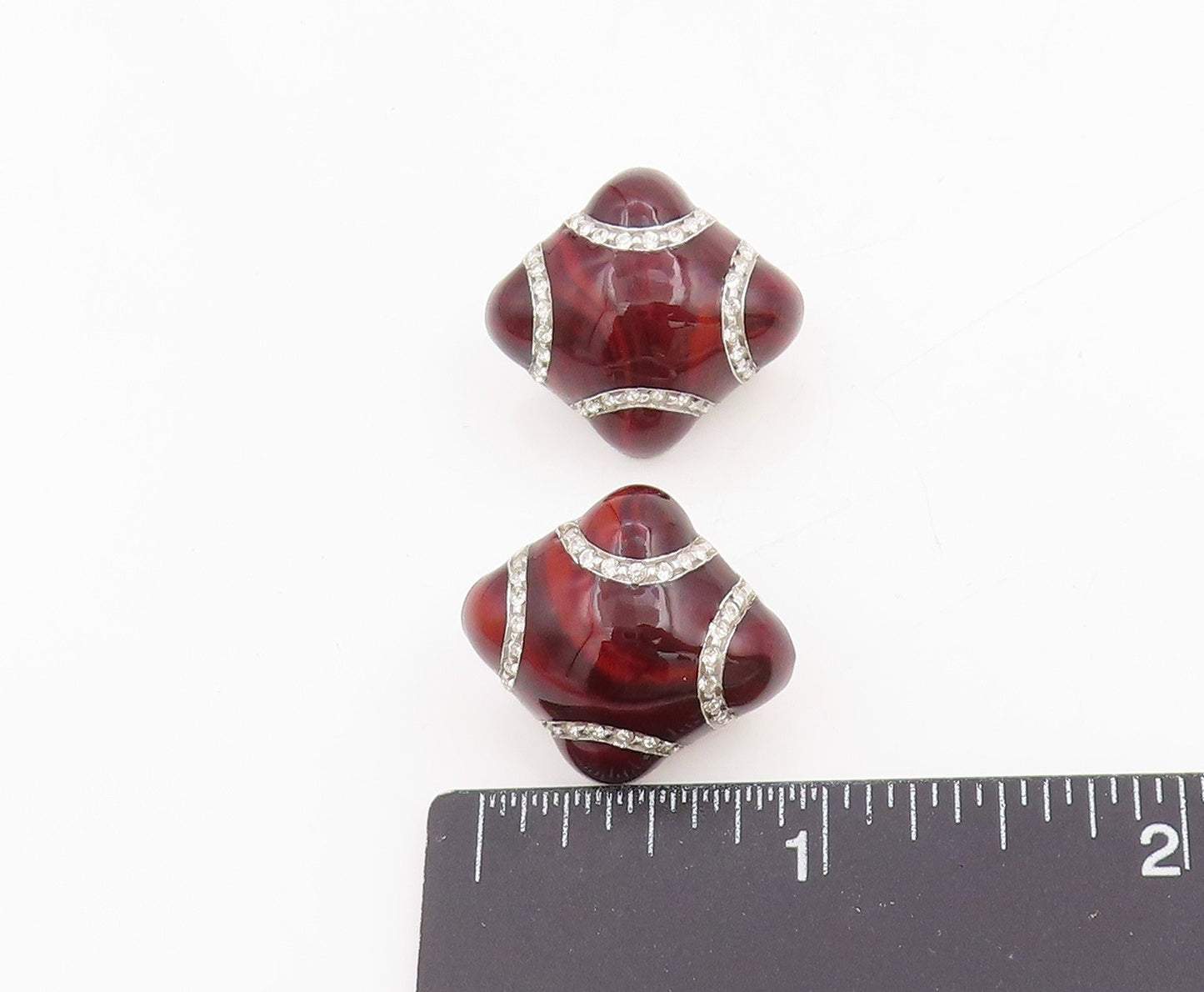 925 Sterling Silver Vintage Earrings Round CZ Geometric Enamel Clip On  EG13738