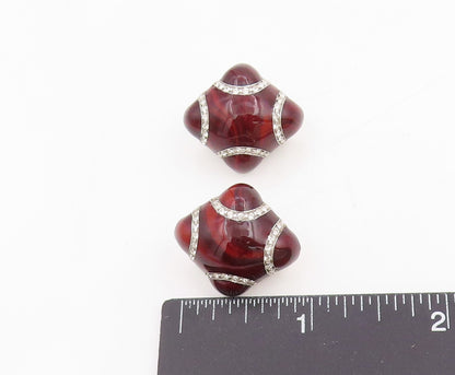 925 Sterling Silver Vintage Earrings Round CZ Geometric Enamel Clip On  EG13738