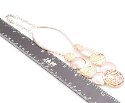 925 Sterling Silver  Vintage Shiny Sculpted Floral Link Chain Necklace  NE1631