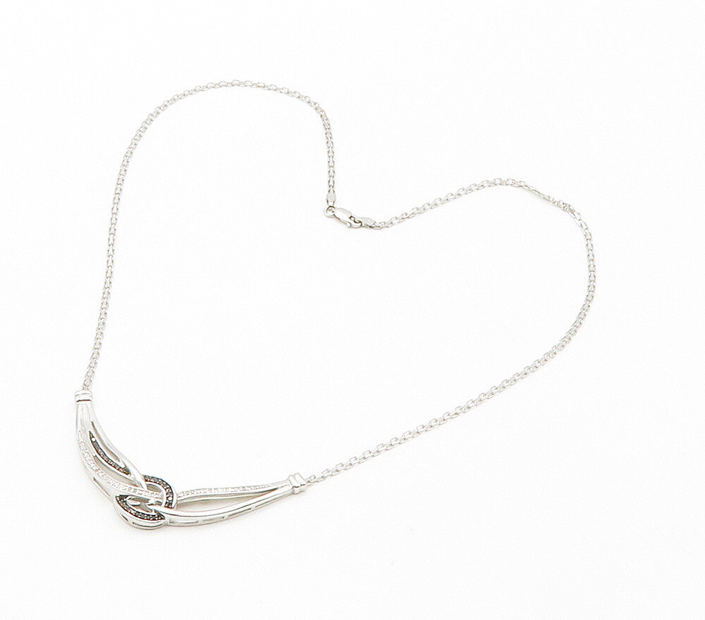 925 Sterling Silver  Genuine Black & White Diamonds Chain Necklace  NE2524