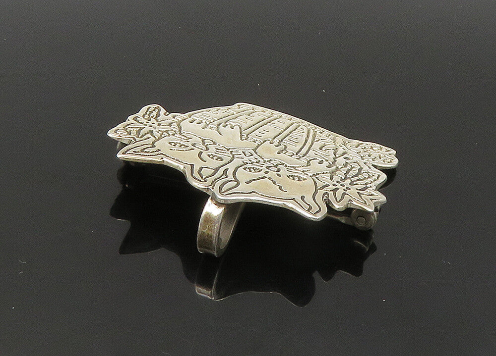 MEXICO 925 Sterling Silver  Vintage Kittens In A Basket Brooch Pin  BP8906