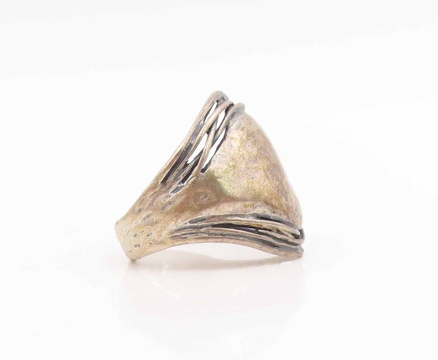925 Sterling Silver Vintage Ring OR PAZ ISRAEL Modernist Wide Band Sz 9 RG34805