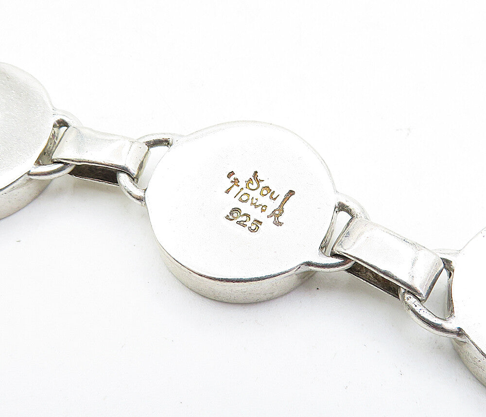 SOUL TOWER 925 Silver  Vintage Inlaid Mother Of Pearl Chain Bracelet  BT1505