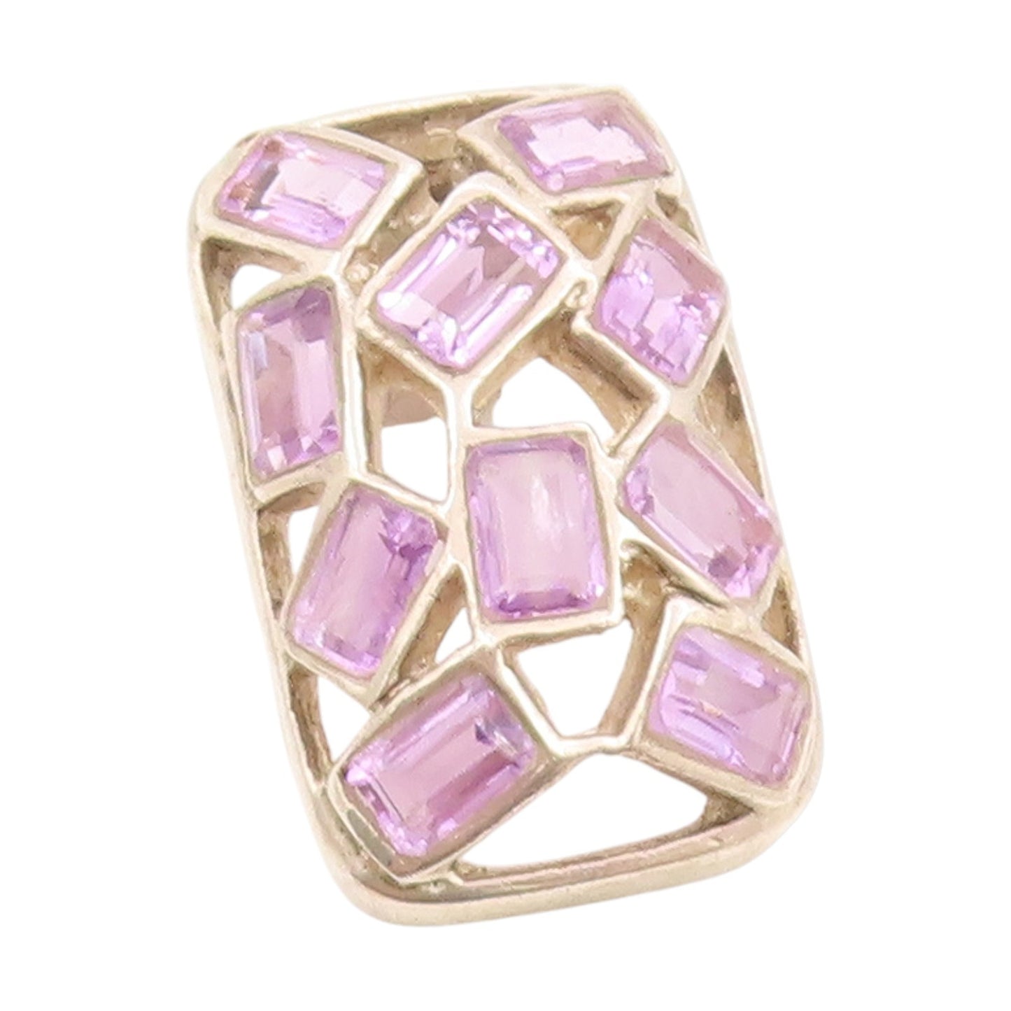925 Sterling Silver Vintage Pendant Amethyst Geometric Cluster Charm  PT25365