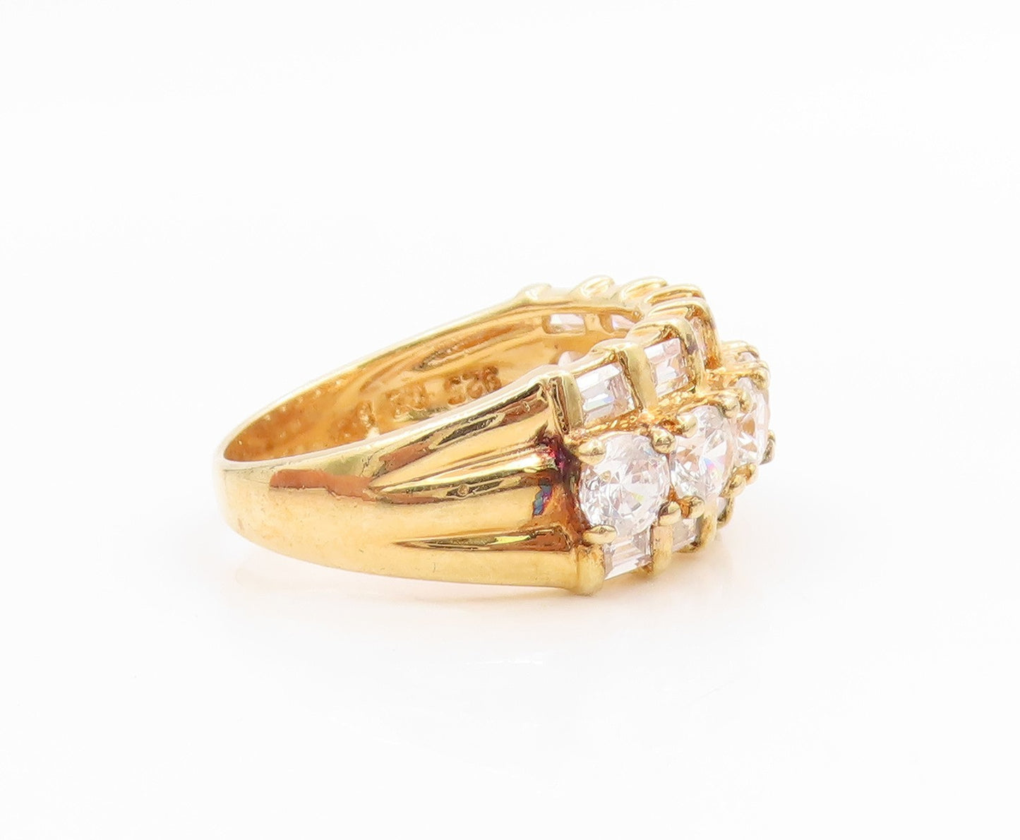 925 Sterling Silver Vintage Ring Gold Plated Topaz Statement Band  Sz 8  RG35990