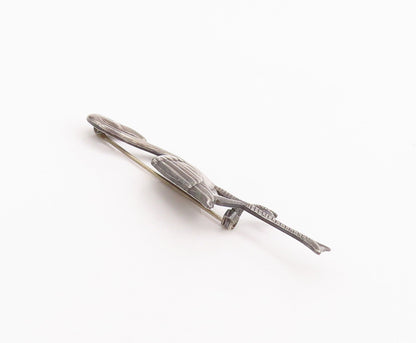 925 Sterling Silver Vintage Brooch Pin 3D Solid Carved Egret Bird  BP10835
