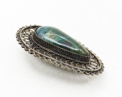 ISRAEL 925 Sterling Silver  Vintage Cabochon Cut Eilat Stone Brooch Pin BP3913
