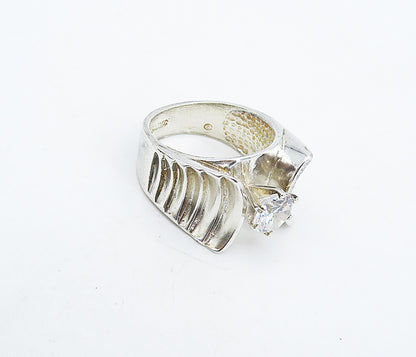 925 Sterling Silver  Vintage Cubic Zirconia Solitaire Ring Sz 7.5  RG4918
