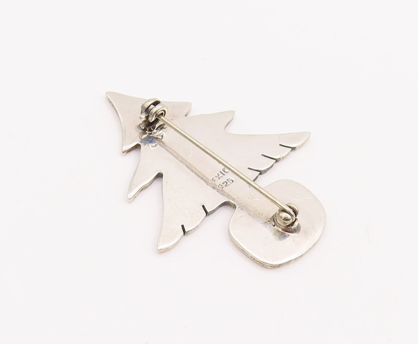925 Sterling Silver Vintage Brooch Pin MEXICO Etched Christmas Tree  BP11149