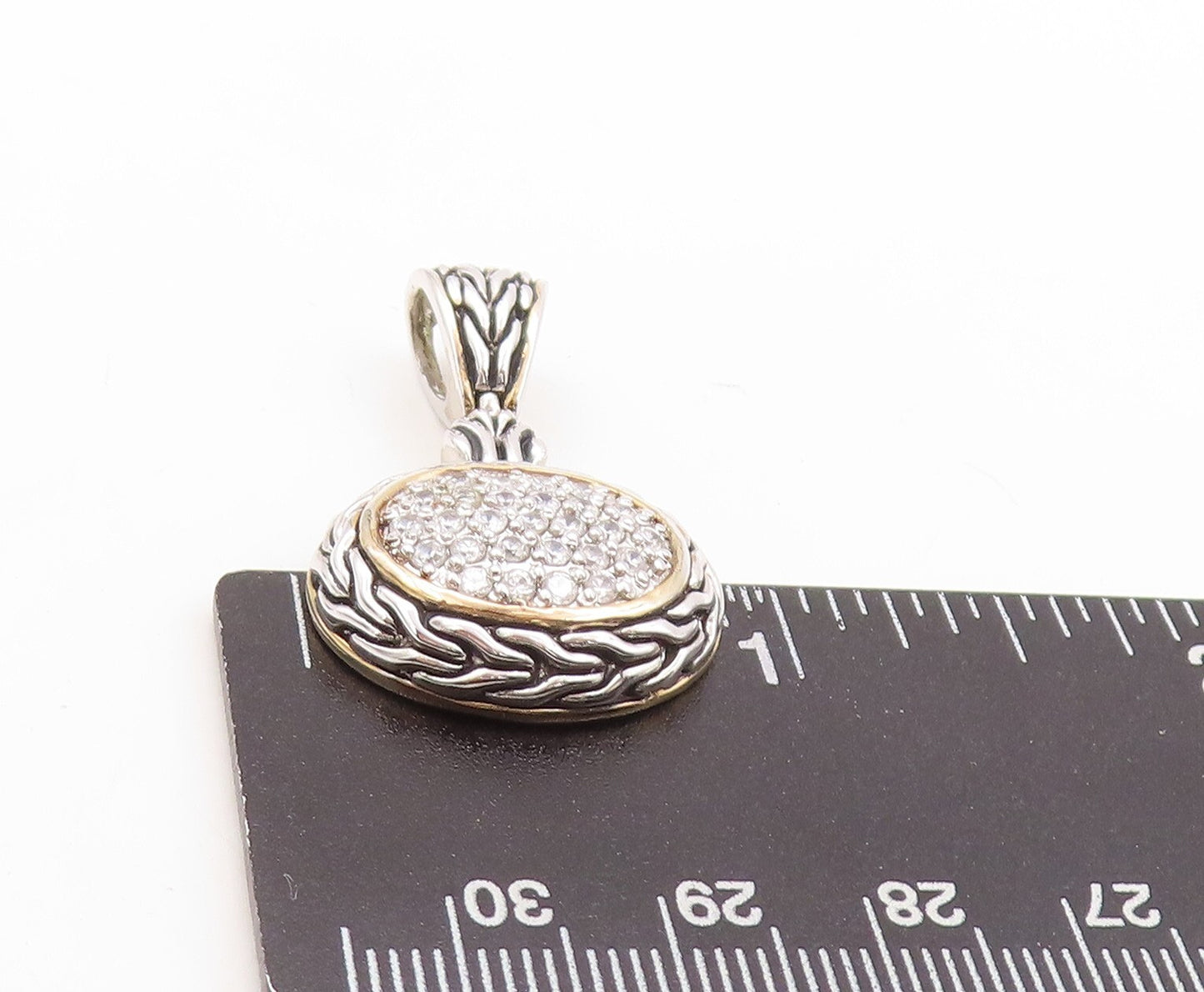 925 Sterling Silver Vintage Pendant Minimalist Carved Oval CZ Inlay  PT23605