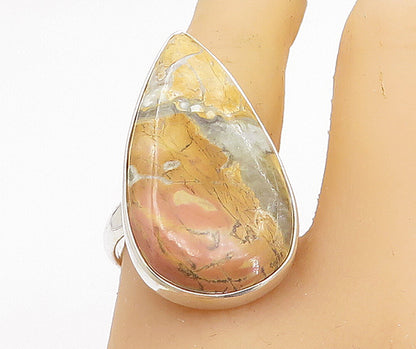 925 Sterling Silver  Tear Drop Jasper Polished Cocktail Ring Sz 9  RG8184