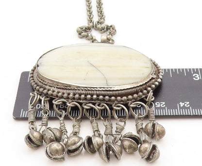 925 Sterling Silver  Vintage Antique Mother Of Pearl Chain Necklace  NE1078