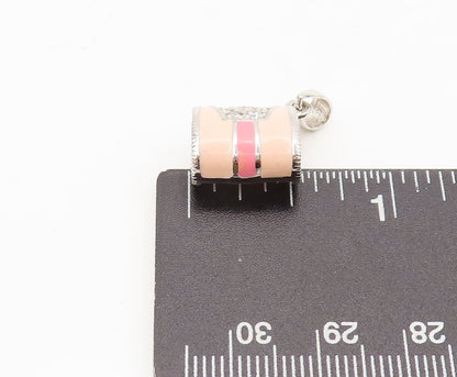 925 Sterling Silver Vintage Pendant Topaz Beaded Two Tone Enameled Bag  PT22442
