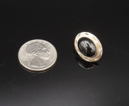 925 Sterling Silver  Vintage Etched Oval Frame Black Onyx Earrings  EG12174