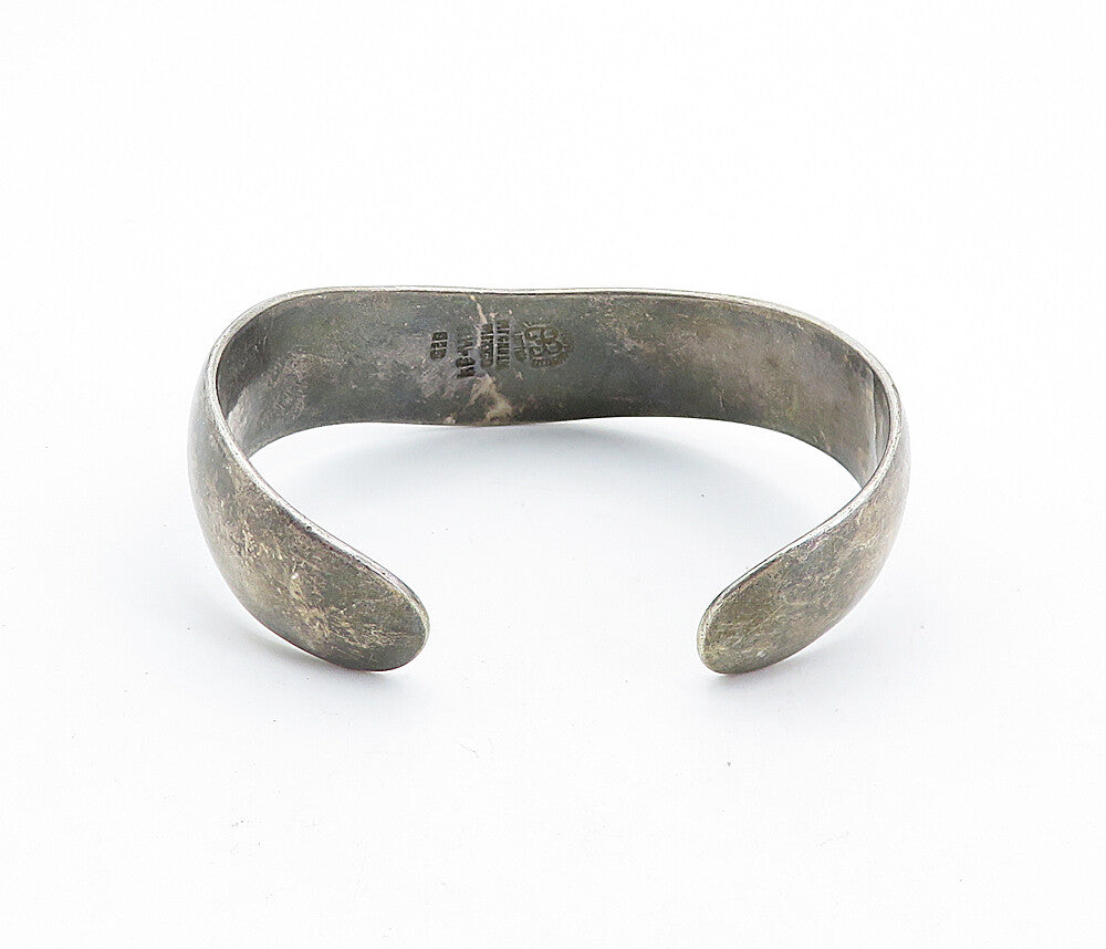 LOS BALLESTEROS 925 Silver  Vintage Oxidized Smooth Wavy Cuff Bracelet  BT2771
