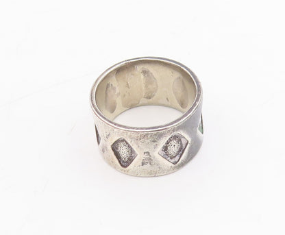 925 Sterling Silver Vintage Ring Dark Tone Diamond Cut Design  Sz 9.5  RG31748