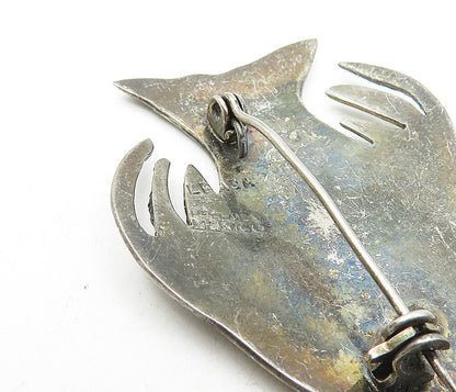 MEXICO 925 Sterling Silver  Vintage Abalone Mosaic Fish Brooch Pin  BP3388