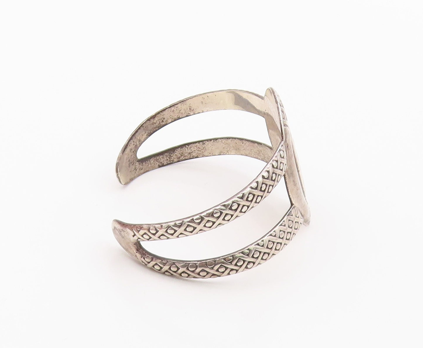 925 Sterling Silver Vintage Bracelet MEXICO Hammered Concho Shield Cuff  BT12138