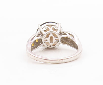925 Sterling Silver Vintage Ring Swirled Gemstone Band Smoky Quartz Sz 7 RG31832