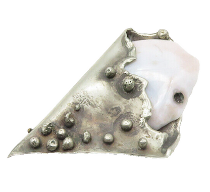925 Sterling Silver  Vintage Agate Modernist Sculpted Brooch Pin  BP7484
