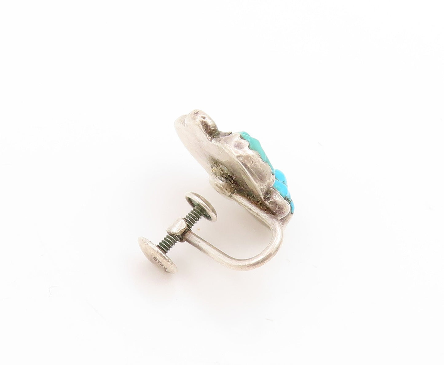 925 Sterling Silver Vintage Earrings NAVAJO ZUNI Turquoise Screw Back  EG13764