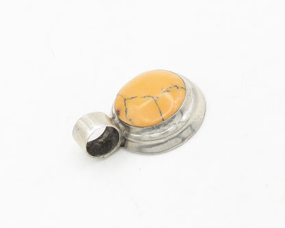 925 Sterling Silver  Vintage Petite Round Orange Jasper Shiny Pendant  PT15435