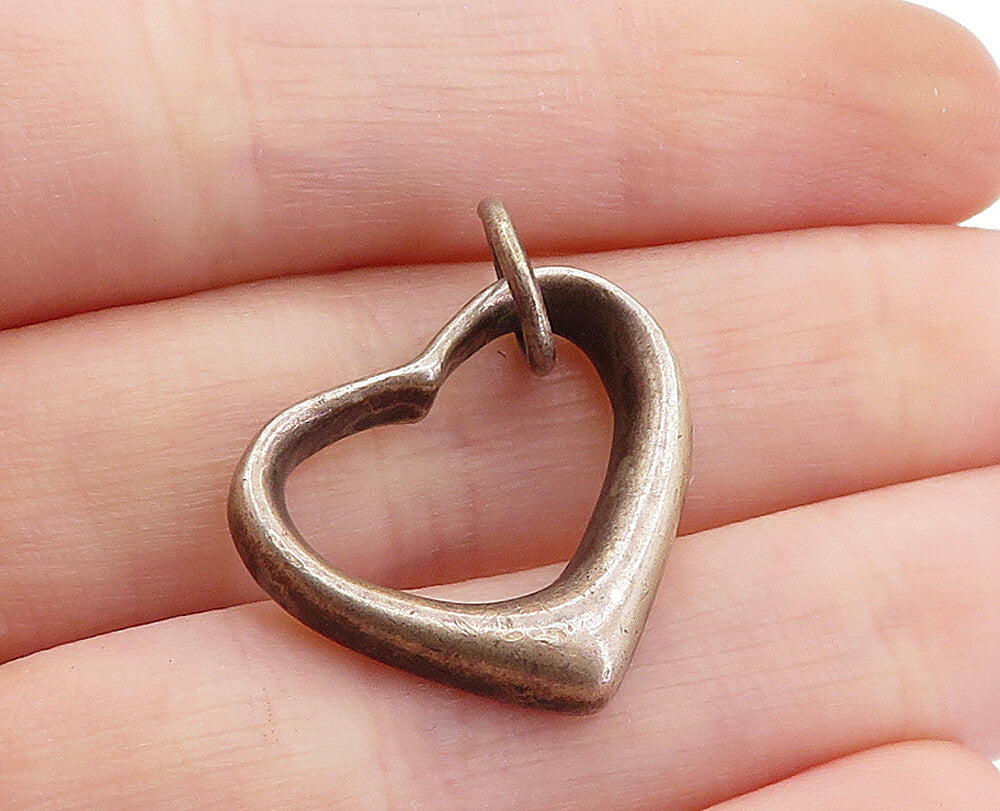 925 Sterling Silver  Vintage Petite Dark Tone Open Love Heart Pendant  PT4956