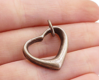 925 Sterling Silver  Vintage Petite Dark Tone Open Love Heart Pendant  PT4956