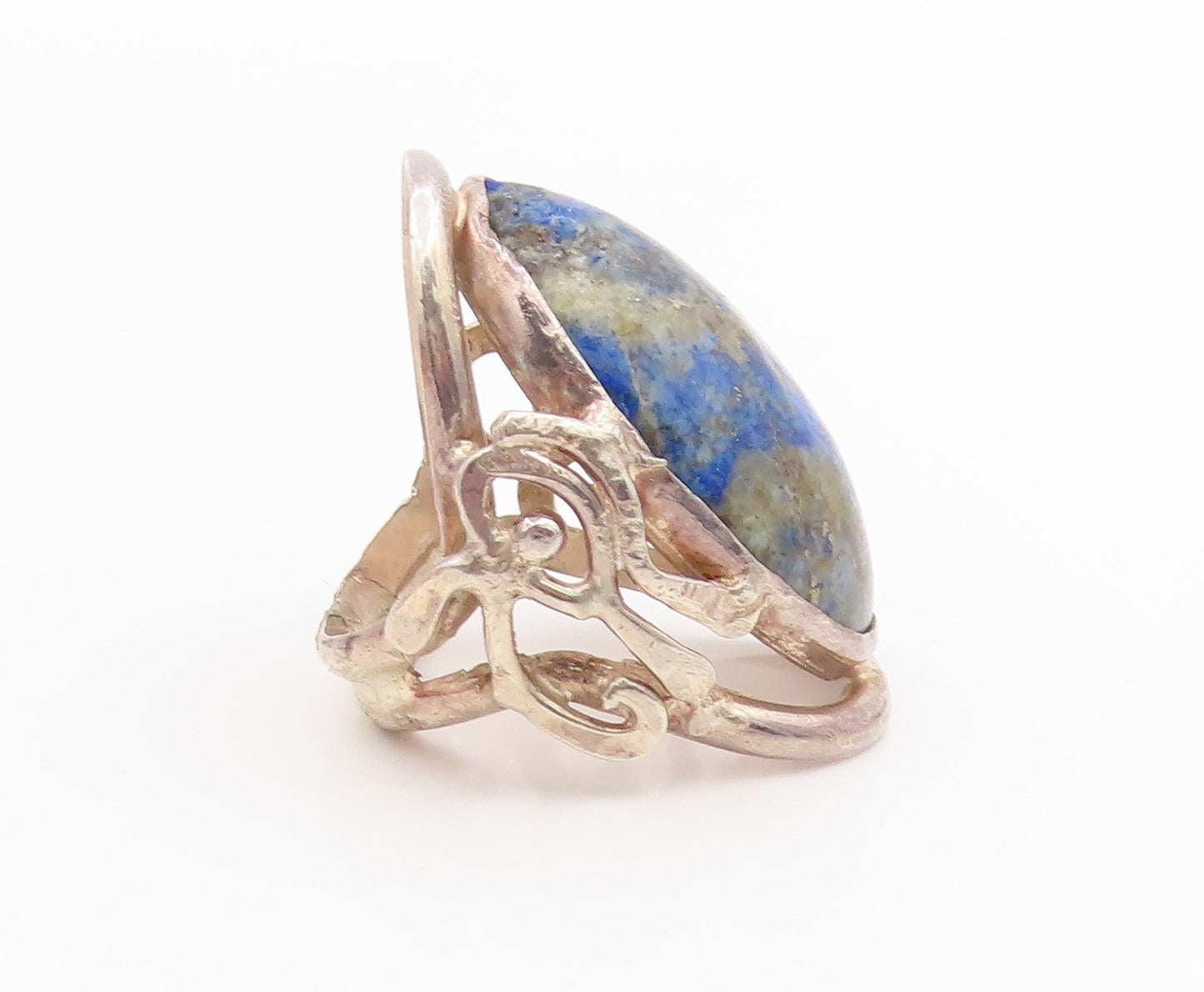 925 Sterling Silver Vintage Ring Classic Large Lapis Lazuli Band Sz 10.5 RG35650