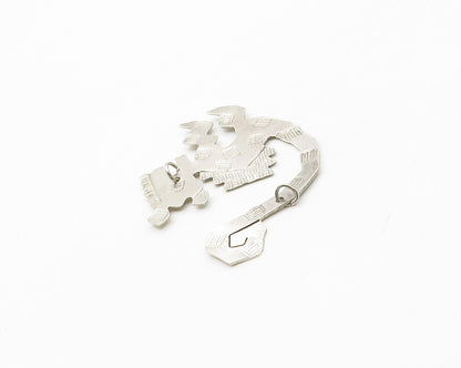 925 Sterling Silver  Vintage Shiny Etched Spotted Dinosaur Pendant  PT13510
